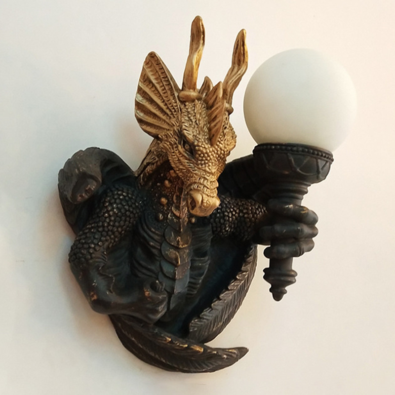 Close-up of the frosted glass shade of the Retro Dragon Wall Lamp, emphasizing its elegant finish.
