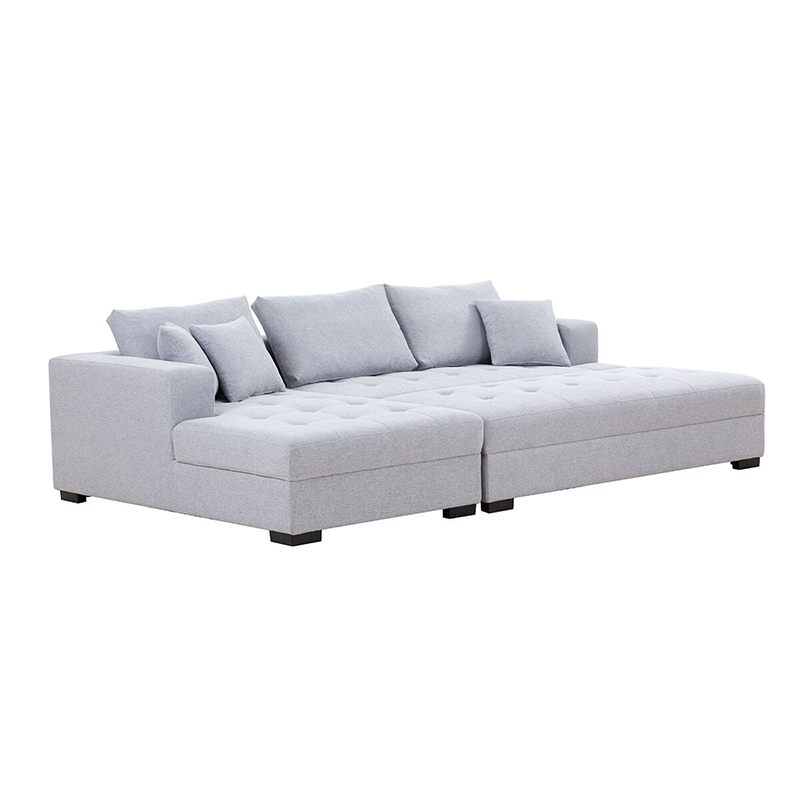 Close-up of the soft fabric and cushioning on the L-shape sofa