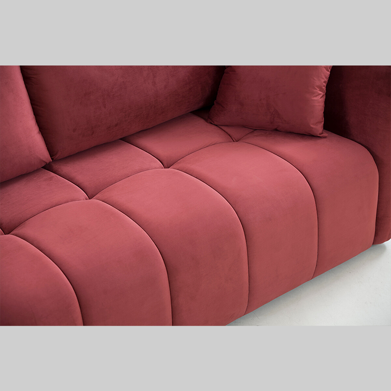 Side view of the Elegant Wine Red 3-Seater Sectional Sofa, showcasing its luxurious fabric and plush cushions.