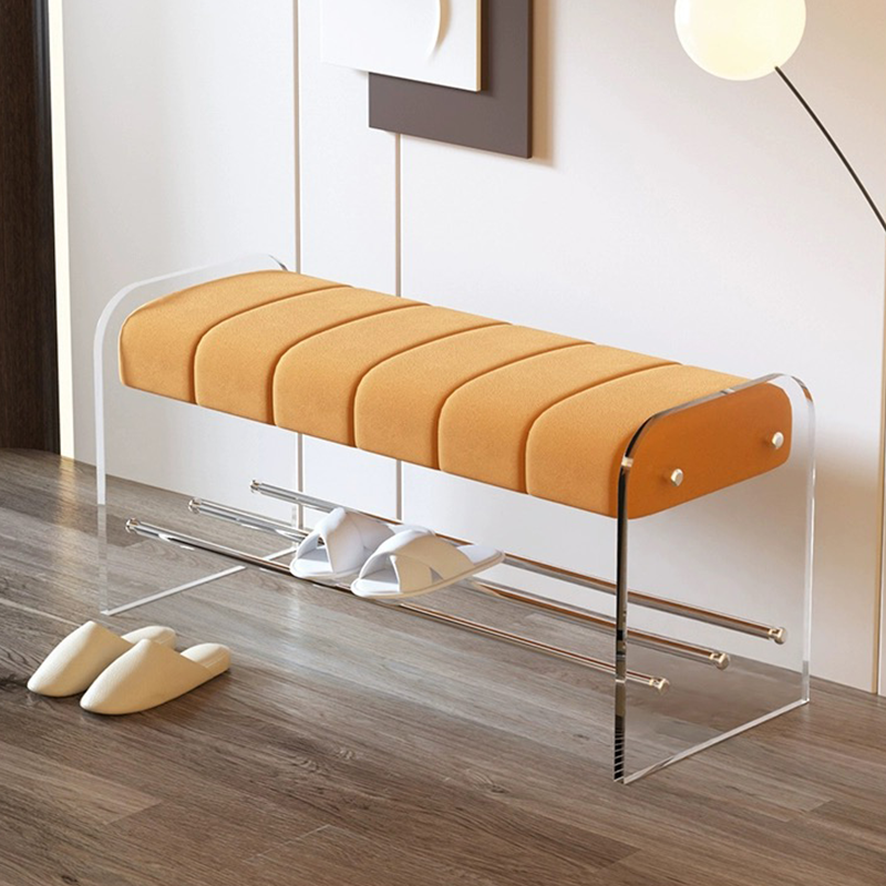 Luxe Transparent Acrylic Bench in a minimalist living room setting.