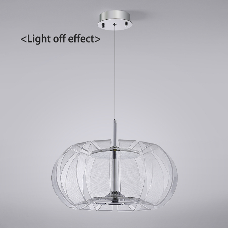 Acrylic LED pendant light showcasing its elegant design in a stylish living room setting.