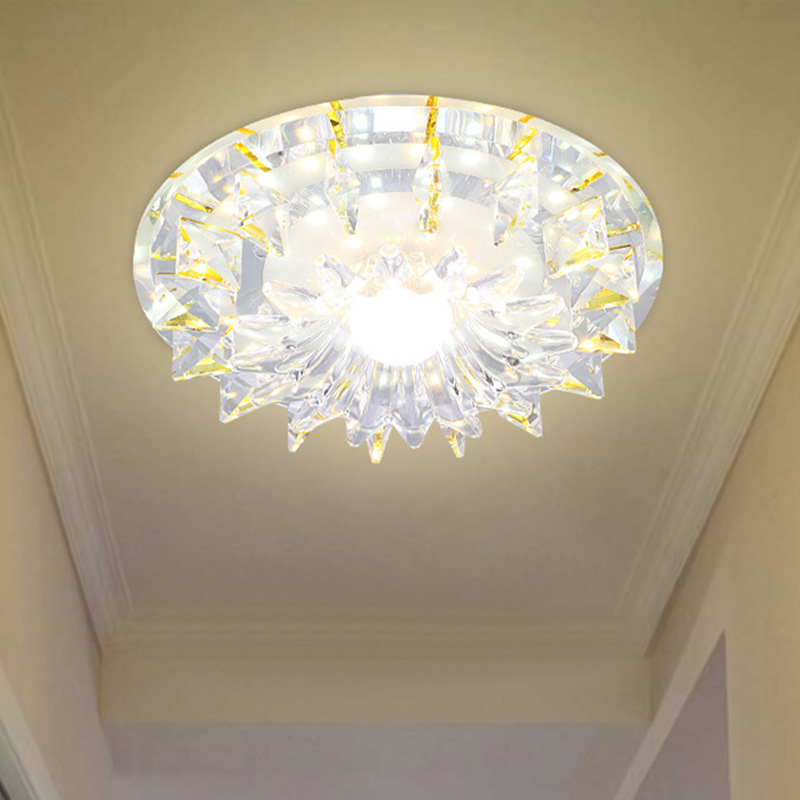 Elegant crystal LED flush mount light showcasing its polished chrome finish.