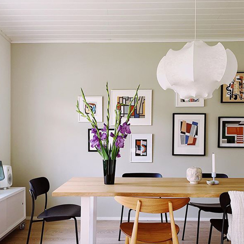 Close-up view of the Nordic designer silk LED pendant light showcasing its intricate cocoon-like design.