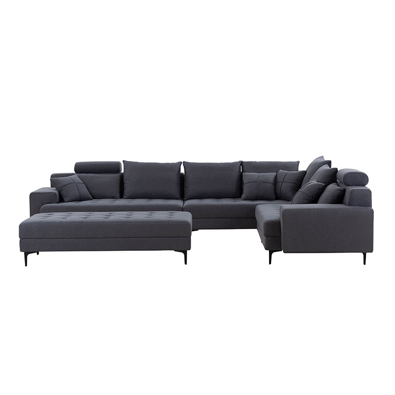 Luxurious Dark Grey L-Shaped Sectional Sofa with Cushions - Image 3