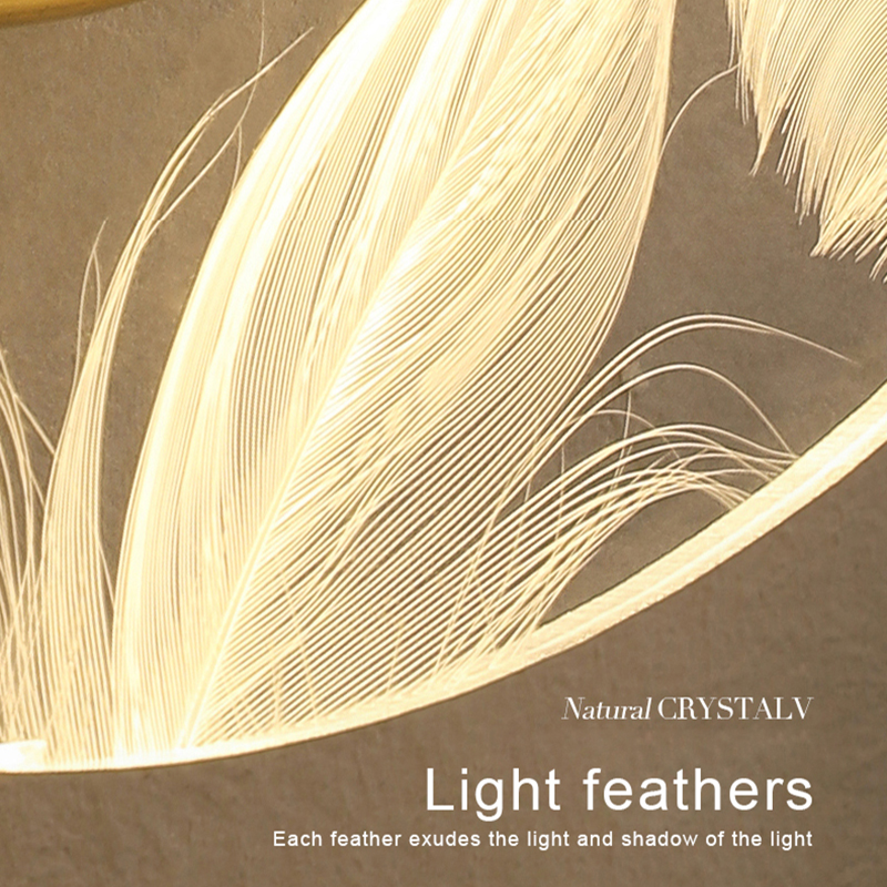 Close-up of the luxurious feather design on the LED wall lamp