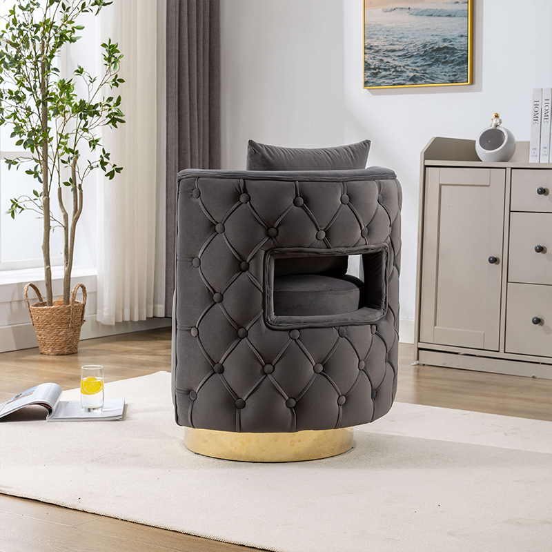 Opulent Gray Swivel Barrel Chair with Gold Base - Image 3