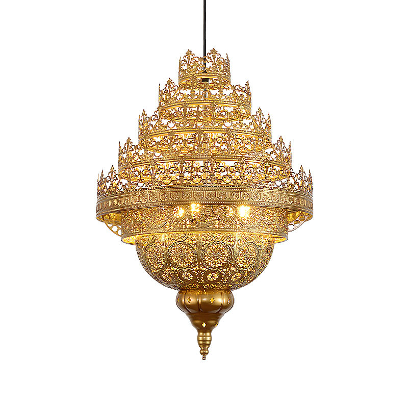 Stylish luxury Moroccan style pendant light illuminating a cozy living space.