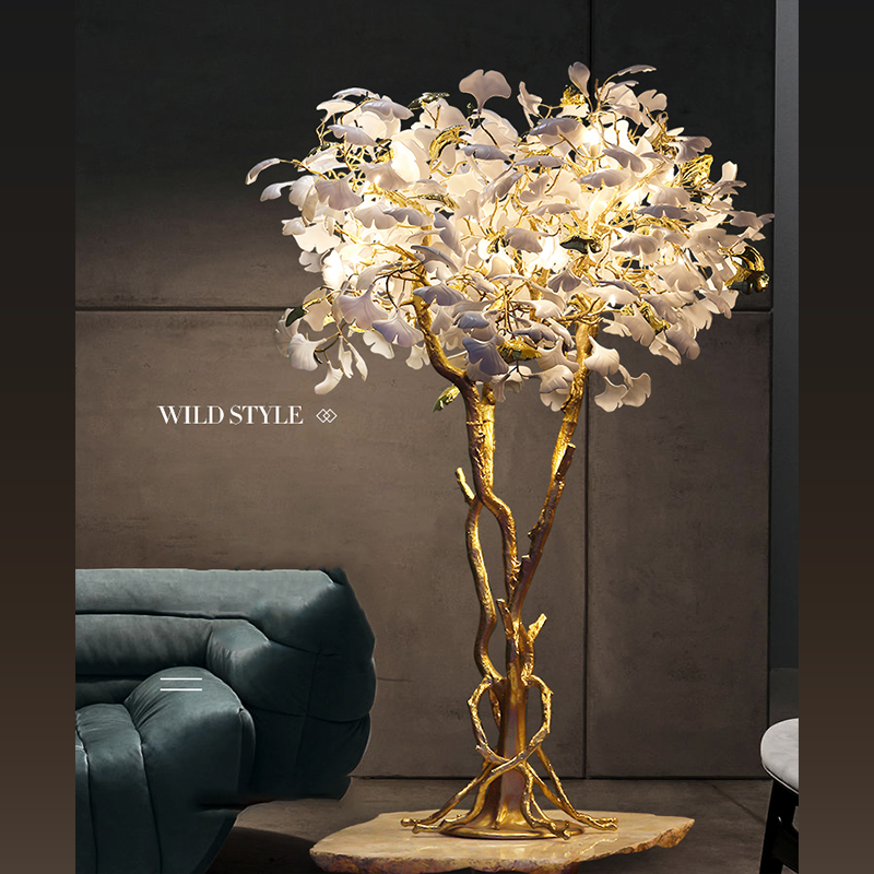 Close-up of the decorative light showcasing the natural ostrich feather shade.