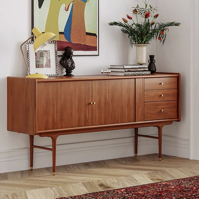 Front view of Nordic Elegance Wooden Storage Cabinet with drawers showcasing its sleek design.