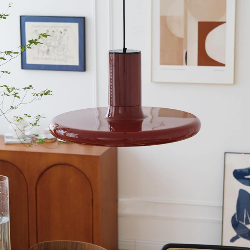 Close-up of the Retro UFO Pendant Light highlighting its sleek metal finish.