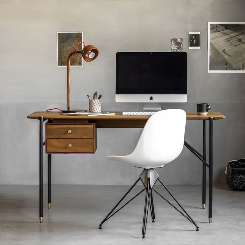 Nordic Elegance Oak Desk showcasing natural wood grain and brass accents.