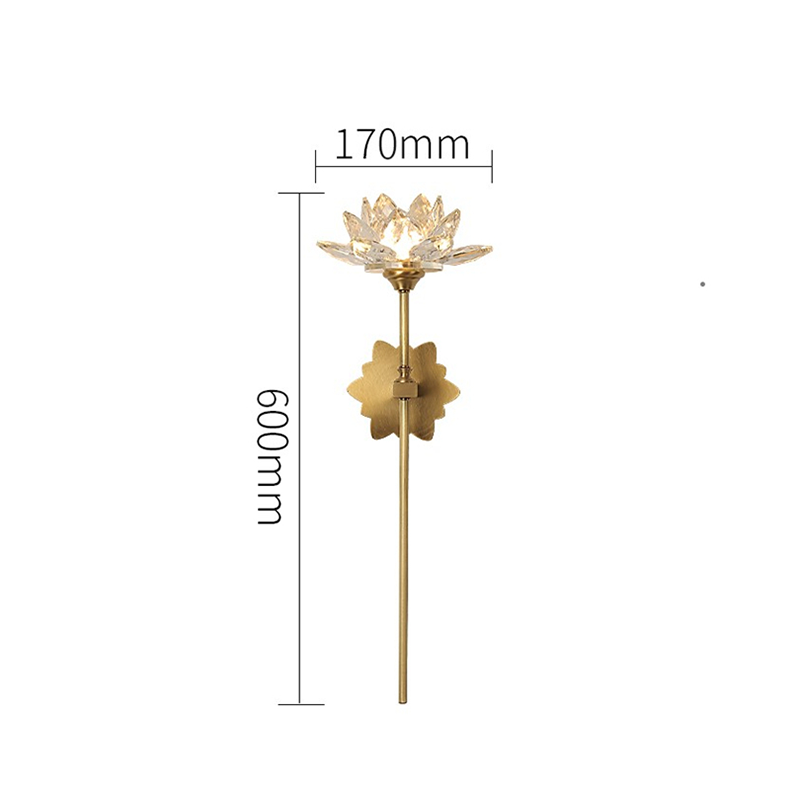Elegant Lotus Crystal Wall Lamp mounted in a cozy living room, providing warm LED lighting.