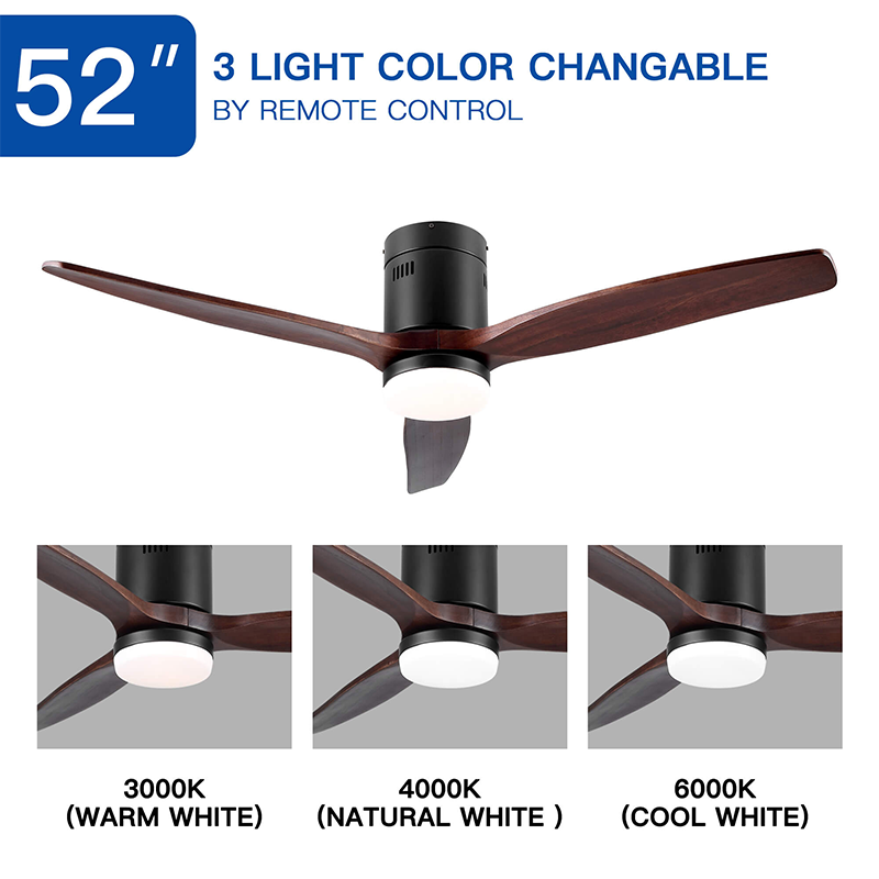 The dimmable LED light feature of the ceiling fan illuminated in a cozy living room setting.
