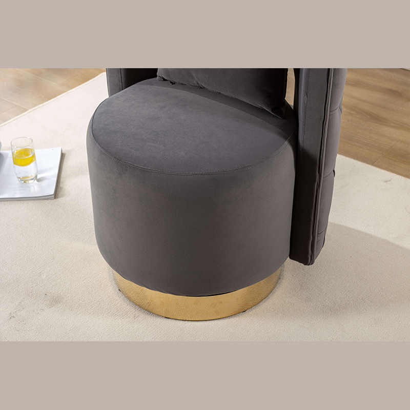 Opulent Gray Swivel Barrel Chair with Gold Base - Image 5