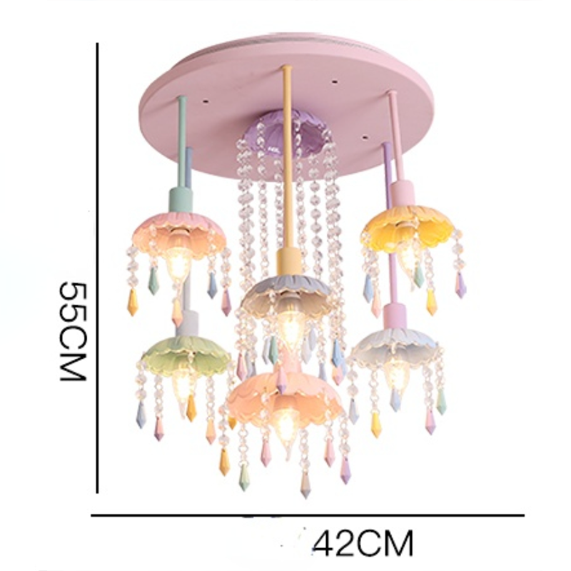 Installation process of the Macaron chandelier in a childrens bedroom.