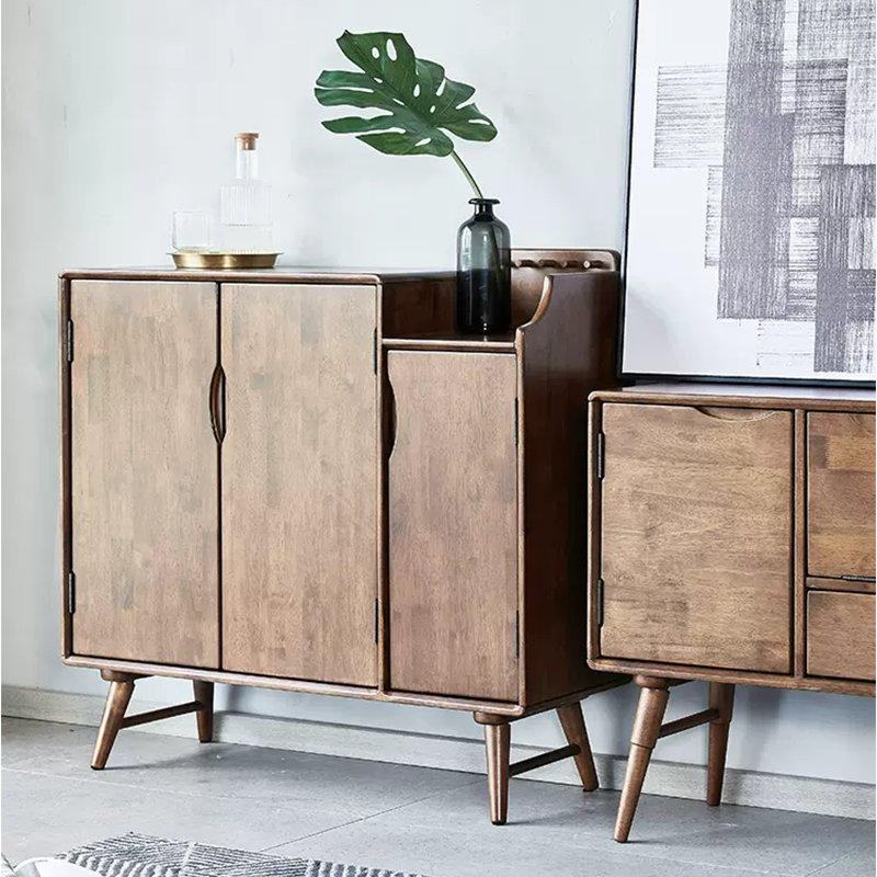 Front view of minimalist freestanding shoe cabinet for small spaces with open double doors showing shoe storage