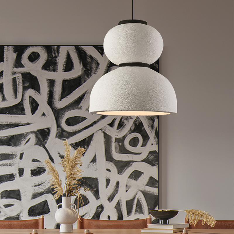 Elegant Japanese white gourd shape LED pendant light from a side angle, showcasing its intricate design.