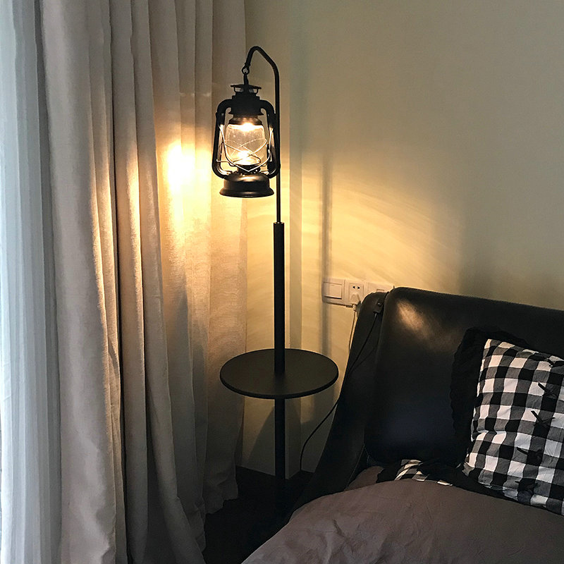 Close-up of the metal shelf on the Nordic LED floor lamp, highlighting its stylish design.