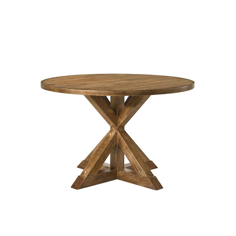 Side angle of the modern pedestal dining table for 4 people, highlighting its sturdy construction.
