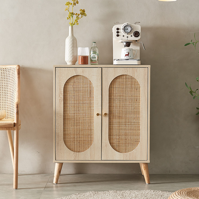 Living room use-case of storage cabinet showcasing organization with decor items placed on top