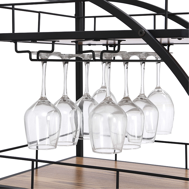 Close-up of the durable metal frame and elegant design of the bar cart.