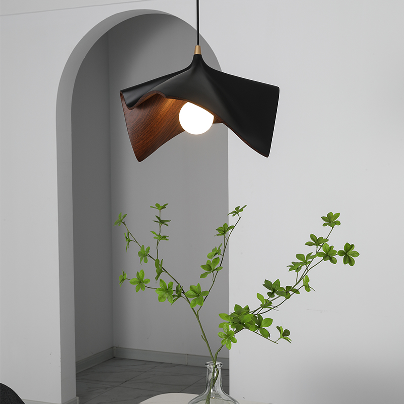 Close-up of the Nordic Elegance Wooden Pendant Light showcasing its wood grain finish.