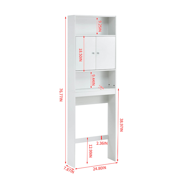 Front view of the sleek over-the-toilet storage cabinet in a modern bathroom setting.