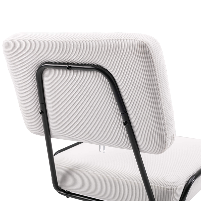 Elegant White Corduroy Swivel Rolling Chair - Image 5