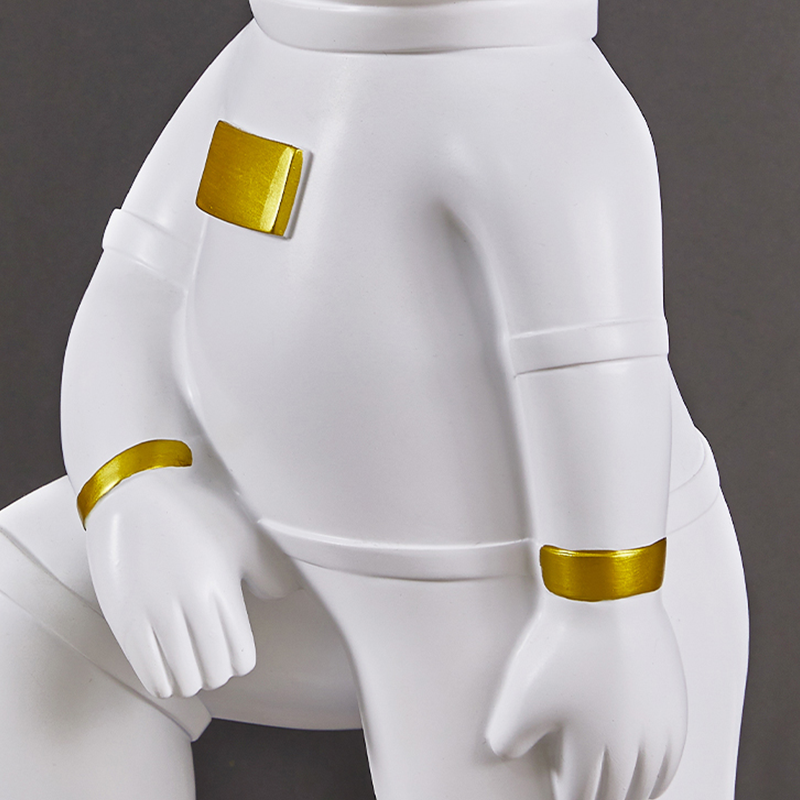 Astronaut floor lamp in a cozy living room setting, highlighting its decorative features.