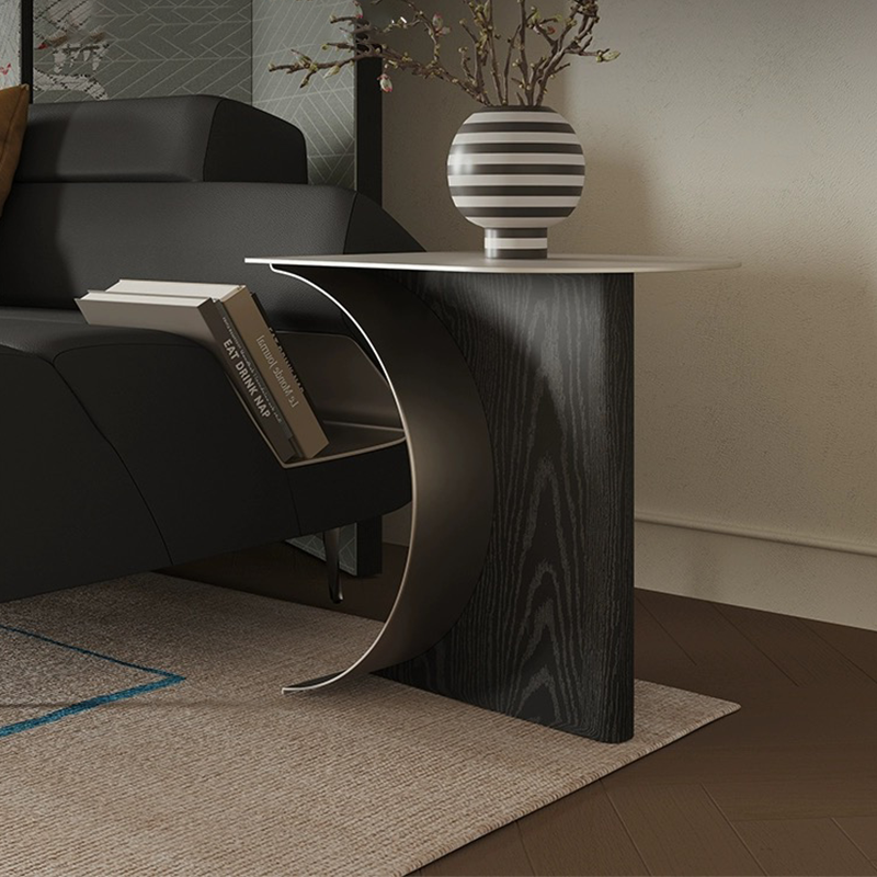 Close-up of the premium iron tabletop of the Crescent Moon Coffee Table highlighting its heat and scratch-resistant features.