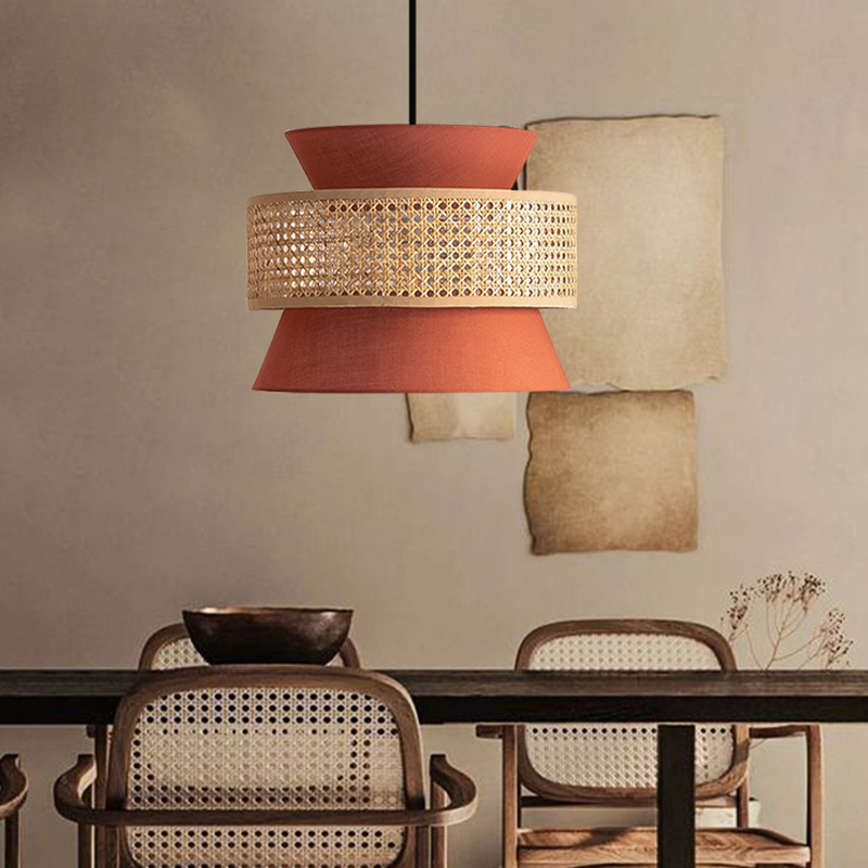 Close-up of handmade lighting showing woven bamboo detail with LED glow