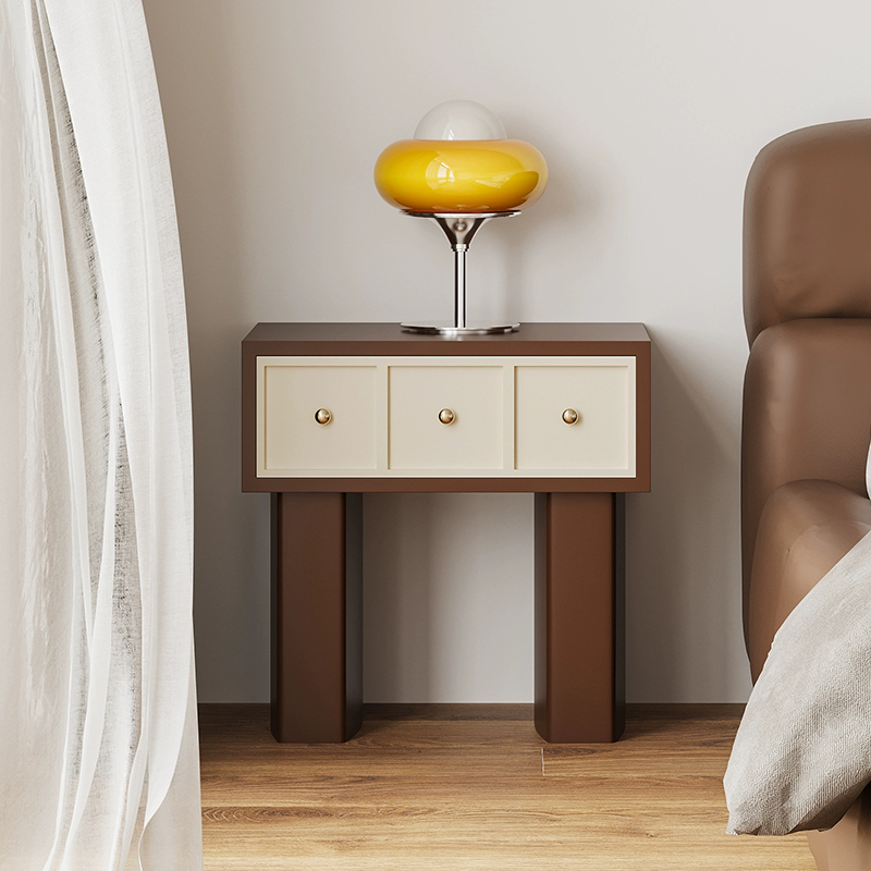 Close-up of the drawer on the Charming Retro Nightstand, showcasing its smooth edges and solid wood material.