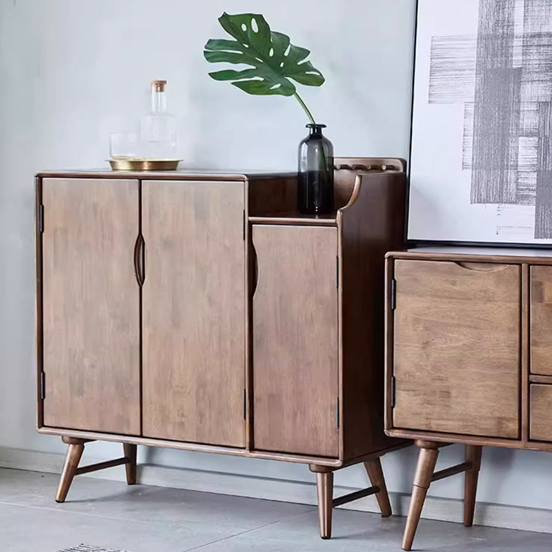Close-up of drawers on the best wood shoe storage cabinet for entryway with birch wood finish
