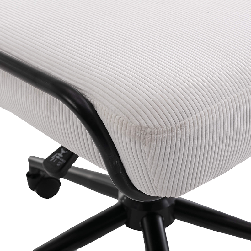 Elegant White Corduroy Swivel Rolling Chair - Image 6