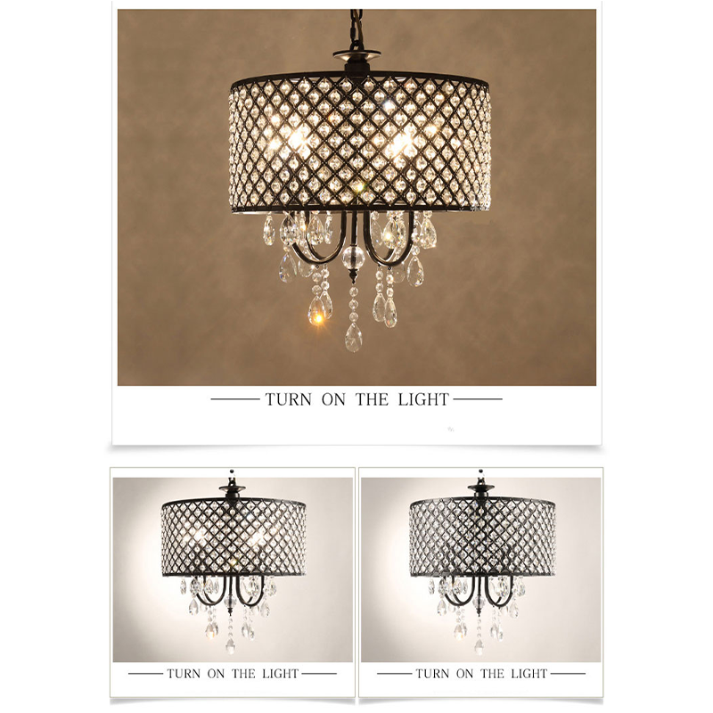 Close-up of the chandeliers crystal details and metal frame