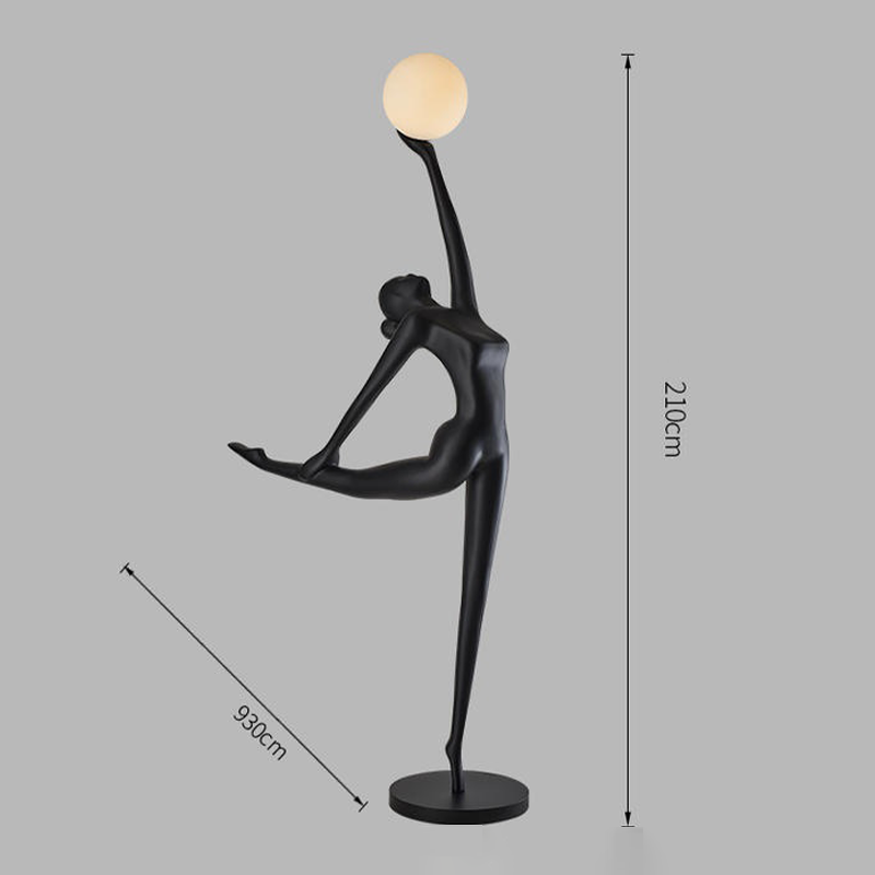 Elegant Nordic ballet dancer floor lamp in living room setting