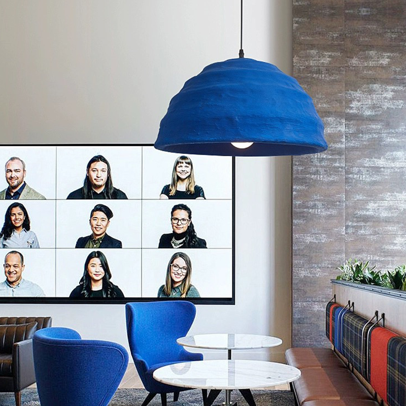 Close-up of the frosted texture of the Klein Blue Dome Pendant Light