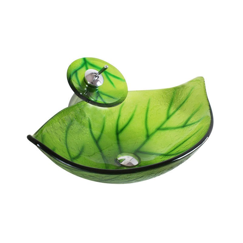 Artistic Leaf Shaped Tempered Glass Vessel Sink - Image 3