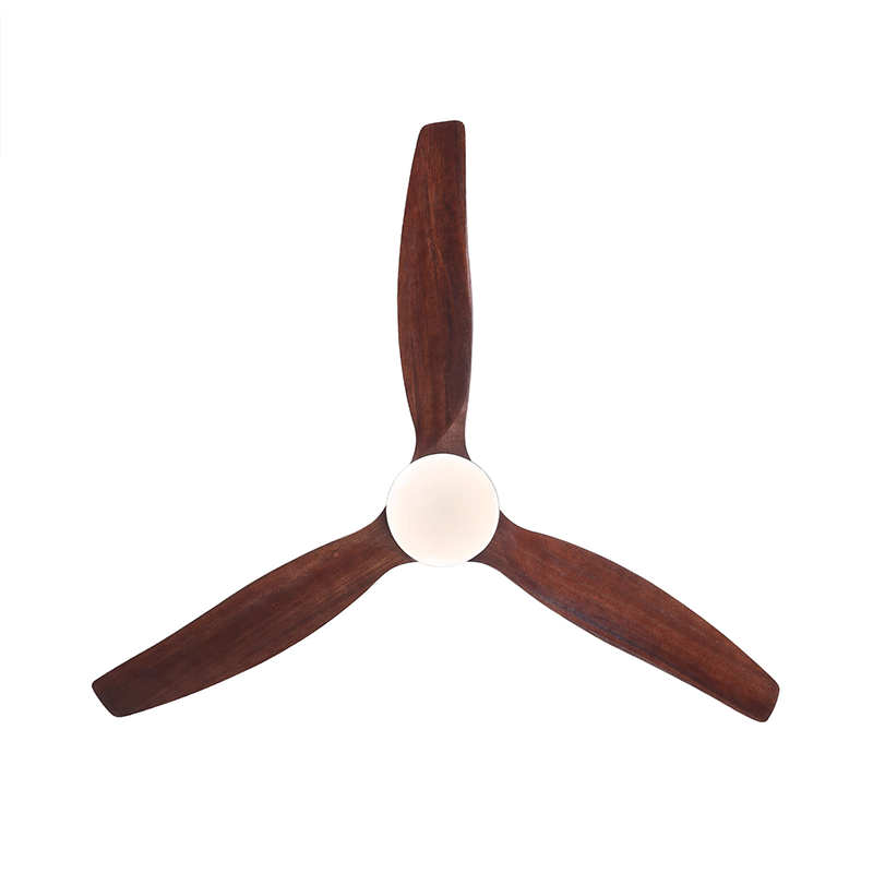 The ceiling fan installed in an outdoor patio area, demonstrating its versatility for indoor and outdoor use.
