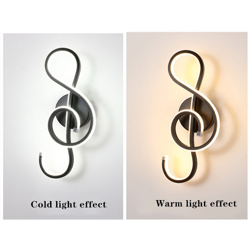 Side angle of creative wall lamp with musical note shape mounted in a modern kitchen