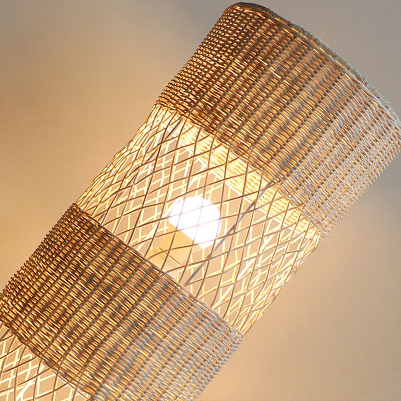 Elegant Bamboo & Rattan Floor Lamp from the side, highlighting its unique design for modern living spaces.