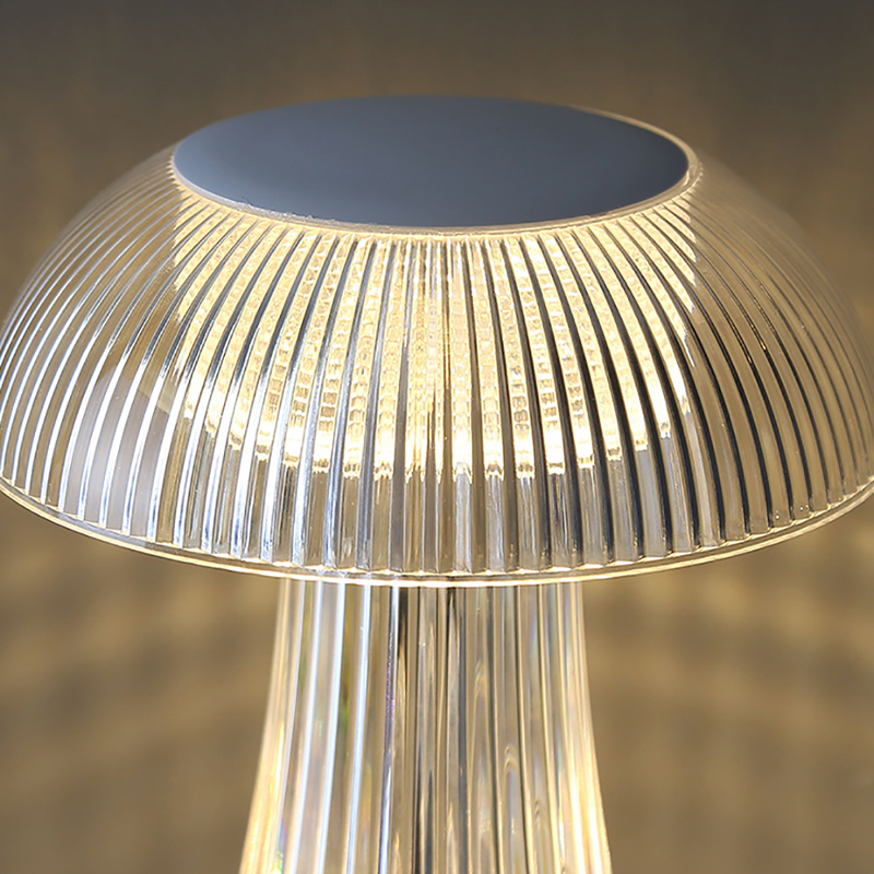 Luminous Mushroom Crystal LED Table Lamp showcasing soft ambient light in a dining setting.