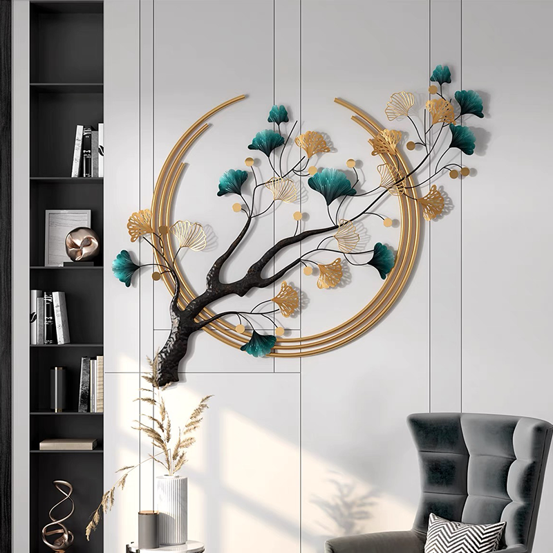 Iron tree wall decoration in a study room, adding a touch of modern elegance.