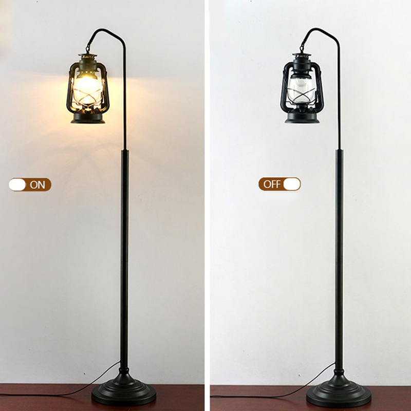 Elegant Nordic LED lantern floor lamp showcasing soft light in a cozy living room setting.