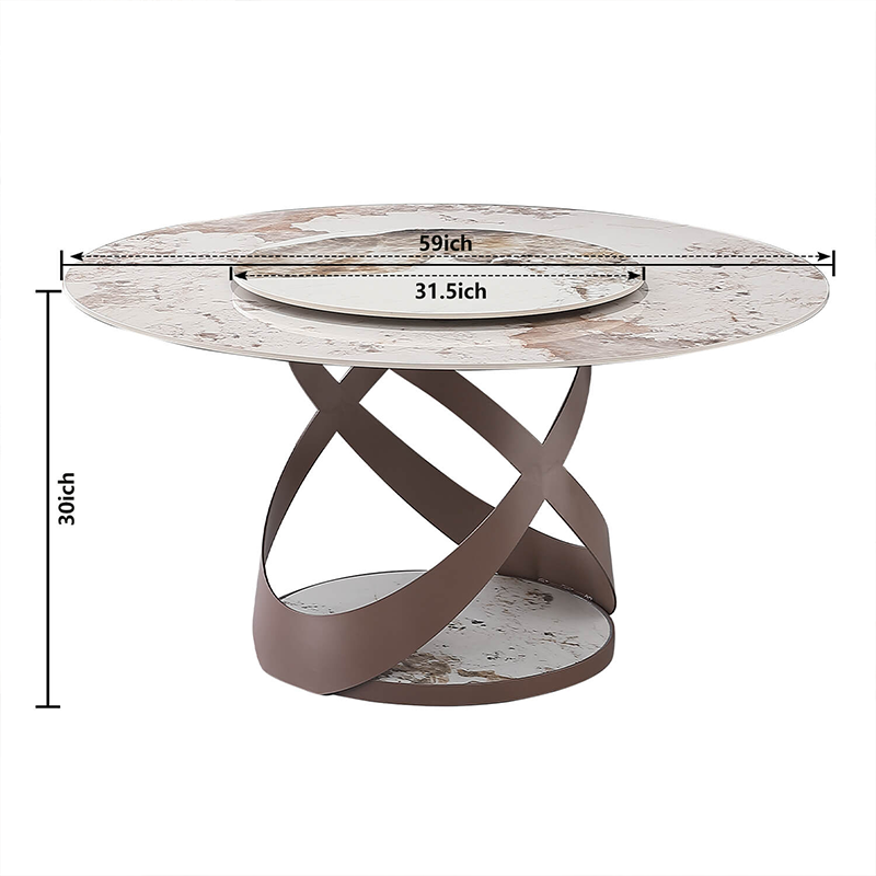 Elegant beige and yellow pedestal dining table set in a modern dining room.