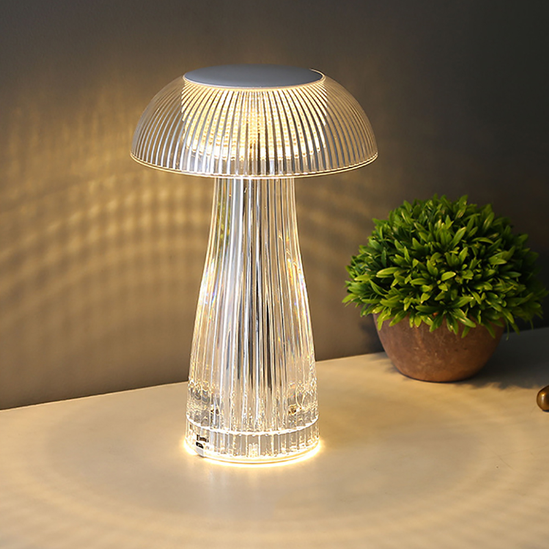 Close-up of the touch on/off switch of the mushroom crystal table lamp.