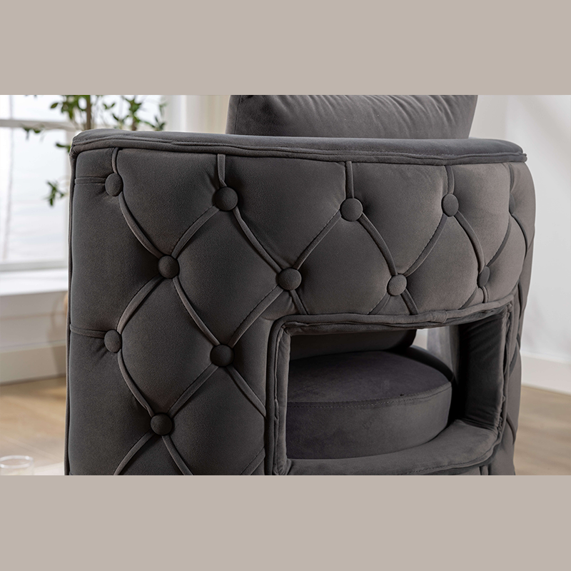 Opulent Gray Swivel Barrel Chair with Gold Base - Image 6
