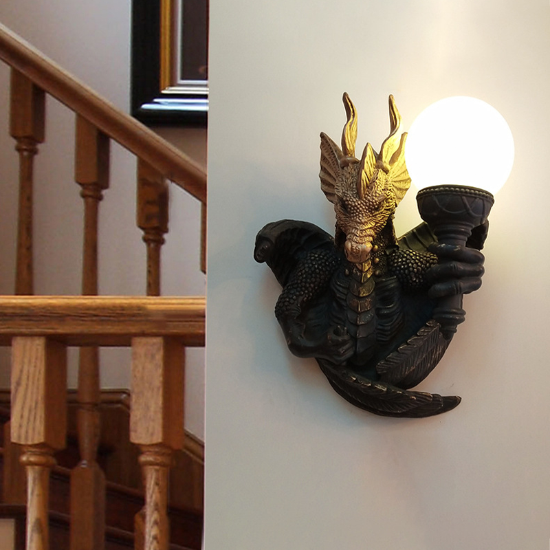 Close-up of the frosted glass shade of the Retro Dragon Wall Lamp, emphasizing its elegant finish.