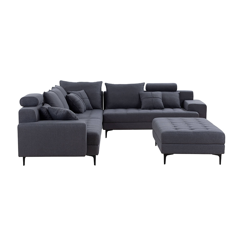 Luxurious Dark Grey L-Shaped Sectional Sofa with Cushions - Image 4