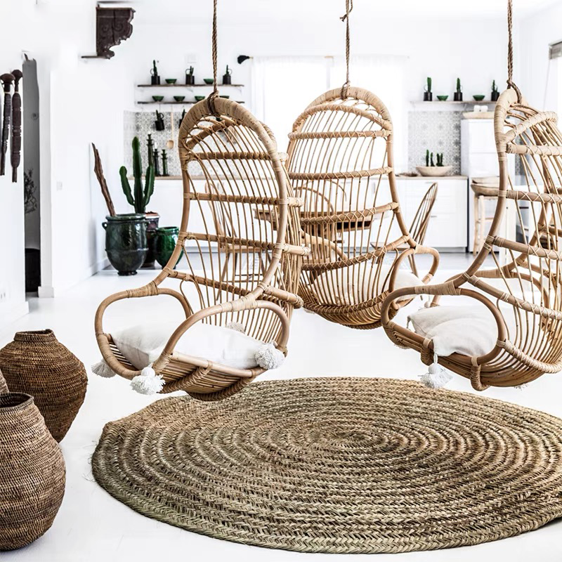 Close-up of the high quality indoor swing for relaxation, showcasing its premium rattan craftsmanship.